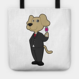 Dog as Groom with Glass of Red wine Tote