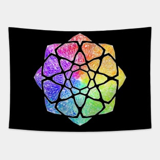 Rainbow Watercolor Crystal Mandala - White Outline Tapestry