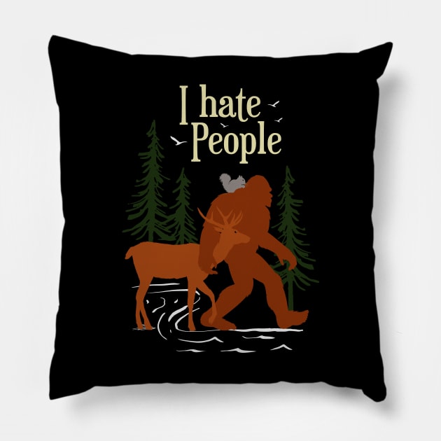 I Hate People Bigfoot Pillow by Tesszero