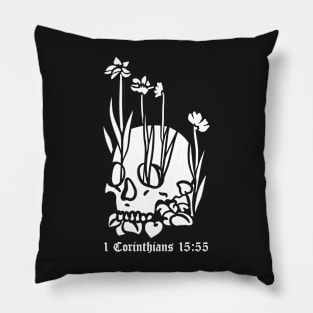 Skull with flowers 1 Corinthians 15:55 Pillow