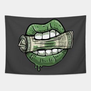Lips bite dollar bill Tapestry