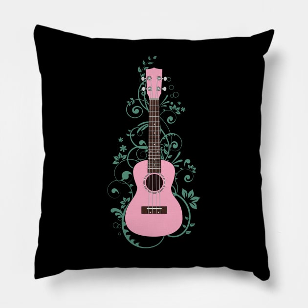 Pink Ukulele Flowering Vines Pillow by nightsworthy