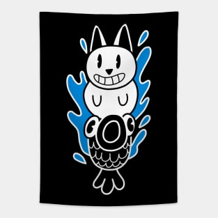 Cat Fish Splash Tapestry