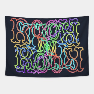 Rainbow RocK n RolL Anagram with White Outline Tapestry