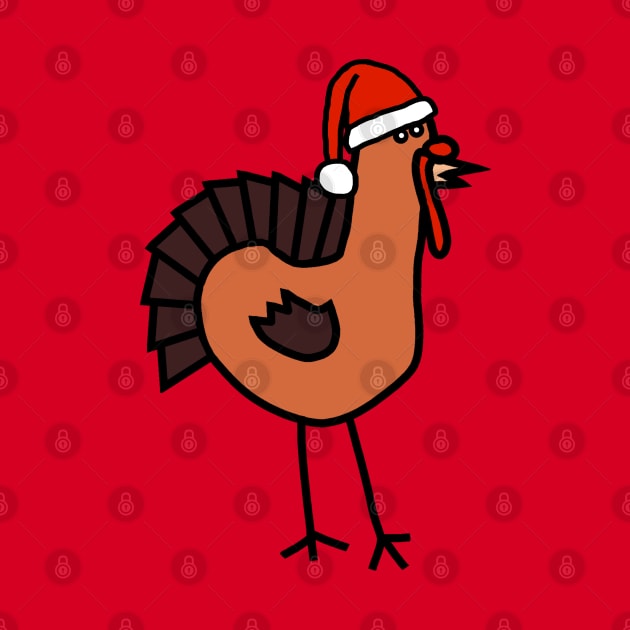 Thanksgiving Turkey Wearing a Santa Hat for Christmas by ellenhenryart