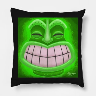 Big Mouth Tiki! (Bright Green) Pillow