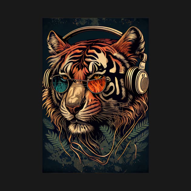 Tiger wearing headphones and sunglasses by dholzric