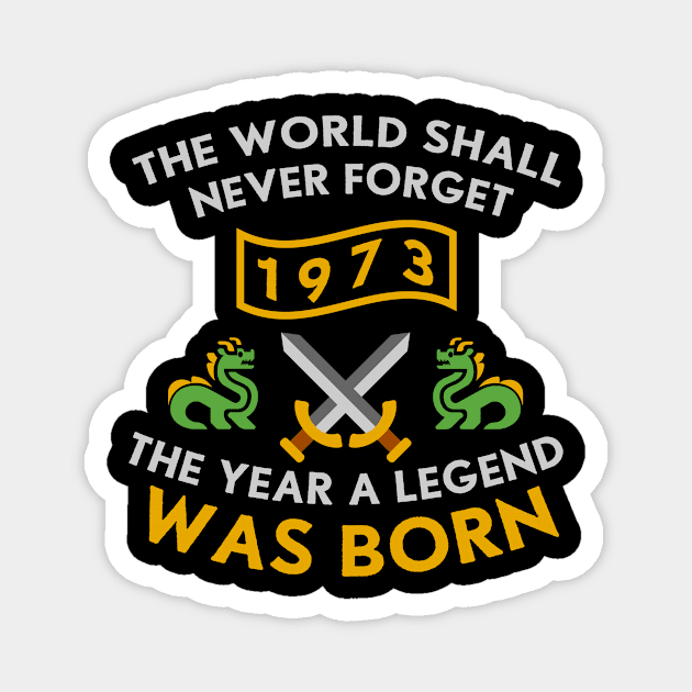 1973 The Year A Legend Was Born Dragons and Swords Design (Light) Magnet by Graograman