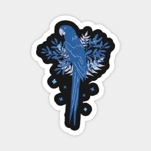 Blue Ara parrot with Tropical Leaves on Black Magnet