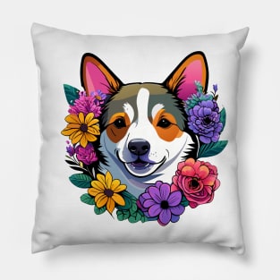 Dog With Flowers Pillow