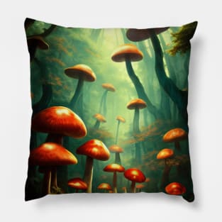 Red Mushroom Forest Pillow