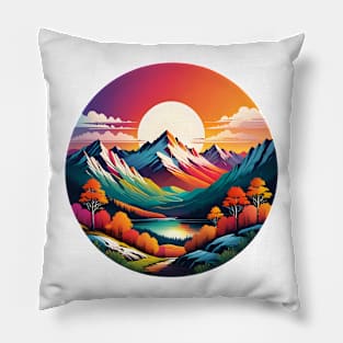 Mountaints Sunste Retro Pillow