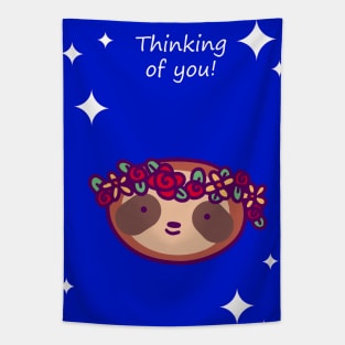 "Thinking of You" Flower Crown Sloth Face Tapestry