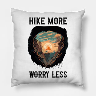 Hike more worry less,  Bohemian style camping adventure, cute camping sunset Pillow