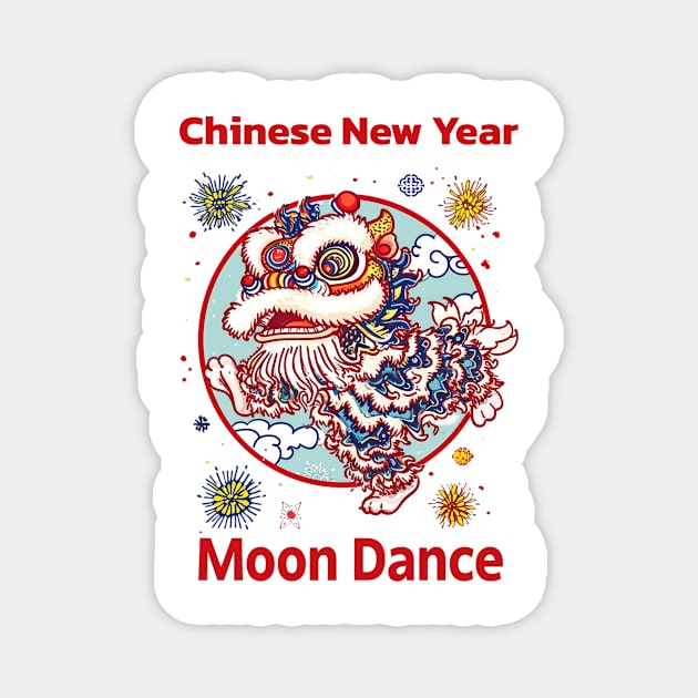 Moon Dance: Vibrant Chinese Lion Celebration Magnet by YUED