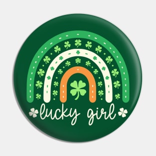 St. Patrick's Day Rainbow Tee - Lucky Girl Pin