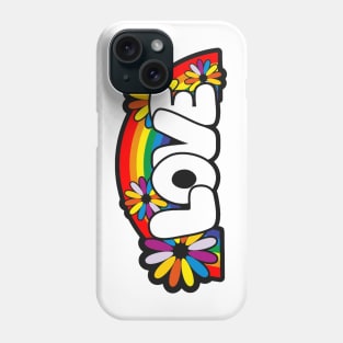 graffiti art style love word with flowers and rainbow Phone Case