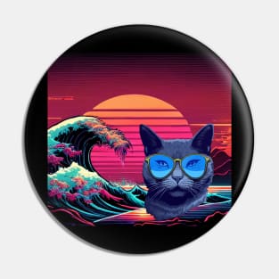 The Great Wave-80s Cyber cat Edition Pin