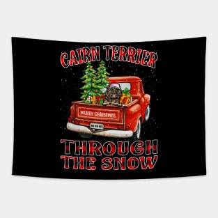 Christmas Cairn Terrier Through The Snow Dog Santa Truck Tree Tapestry