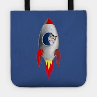 Funny Rocket Kitty (Grey White Tabby) Tote