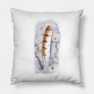 Barn Owl Feather on Watercolour - by Nadya Neklioudova Pillow