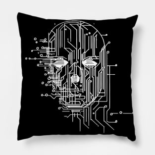 Retro Futuristic Sci-fi Microchip Portrait Pillow