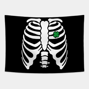 Skeleton Clover Heart Rib Cage X-Ray St Patricks Day Tapestry