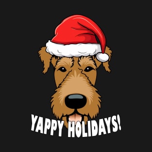 Airedale Terrier Christmas Gift Yappy Holidays Santa Dog T-Shirt