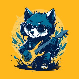 Quirky baby wolf playing electric guitar T-Shirt