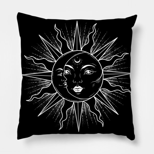 Vintage Sun and Moon Solar Eclipse Pillow by themadesigns