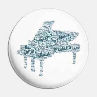 Piano Classic Silhouette Shape Text Word Cloud Pin