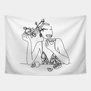 Woman eating fruit Tapestry