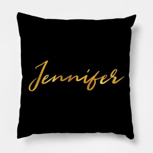 Jennifer Name Hand Lettering in Faux Gold Letters Pillow