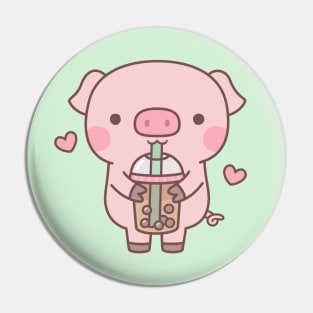 Cute Little Pig Loves Boba Tea Pin