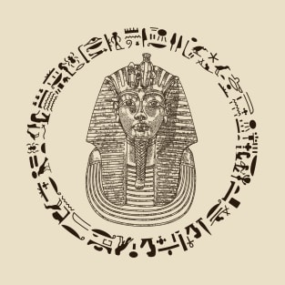 Tutankhamun brown mask on pointillism technique with hyeroglyphs T-Shirt