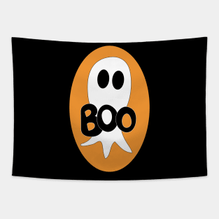 Cute Halloween ghost cartoon with BOO text Tapestry