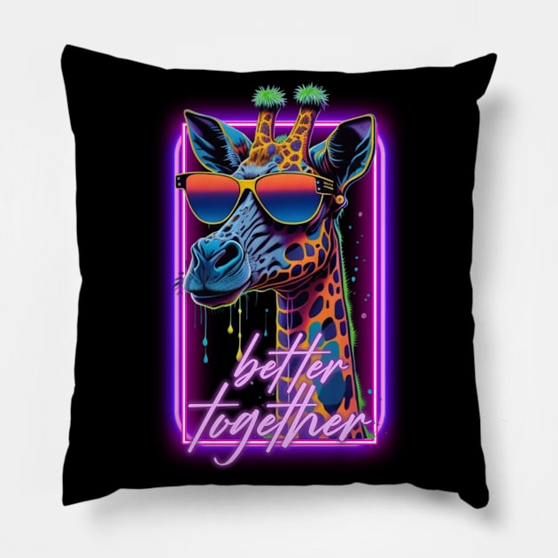 Neon Giraffe with Sunglasses Motivational Quotes Pillow by ReaBelle