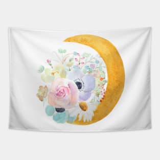 moon and  flowers arrangement watercolor Tapestry