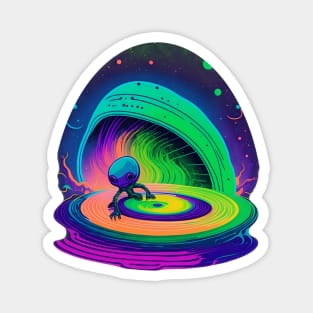 Alien Bathing in a Vinyl Record in Space Magnet