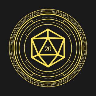 Minimalist Geometric Polyhedral D20 Dice Yellow Tabletop Roleplaying RPG Gaming Addict T-Shirt