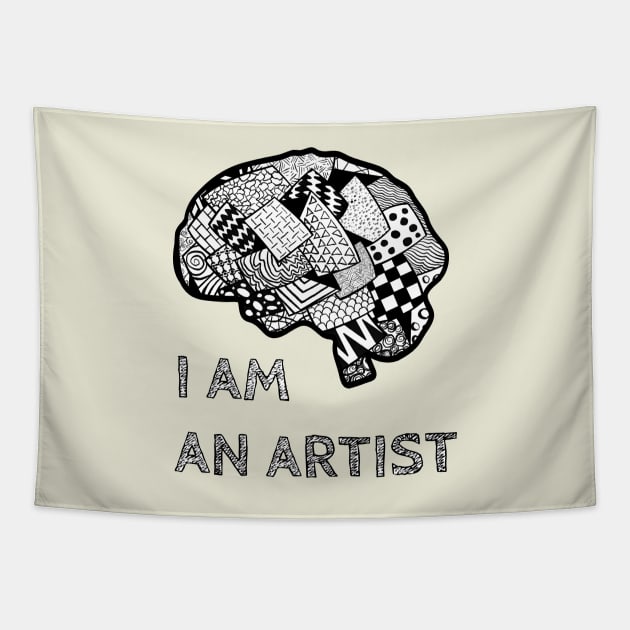 I am an Artist - Quote Abstract Brain Shape Tapestry by Caving Designs