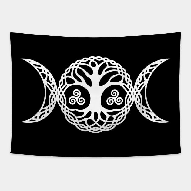 Triple Moon Goddess with triskele and tree of life Tapestry by Nartissima