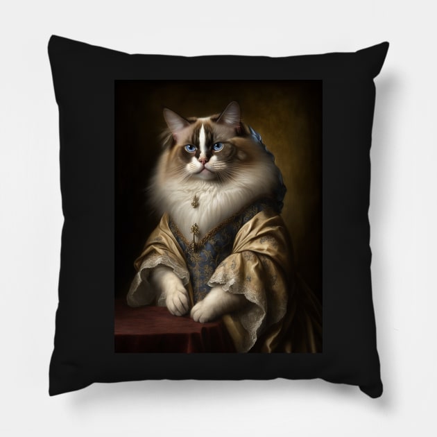 Royal Portrait of a Ragdoll Cat Pillow by pxdg