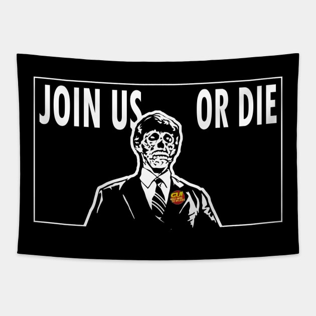 Obey. Consume. Join Us Or Die Tapestry by Geeks Under the Influence 