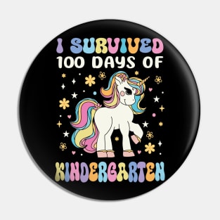 I Survived 100 Days of Kindergarten Girls Teacher Groovy Unicorn Pin