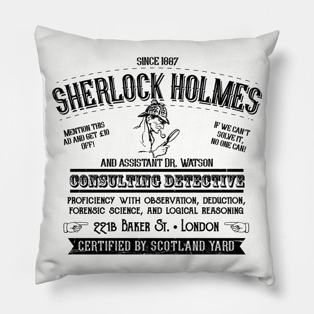 Sherlock Holmes Newspaper Ad Faded Pillow by Alema Art