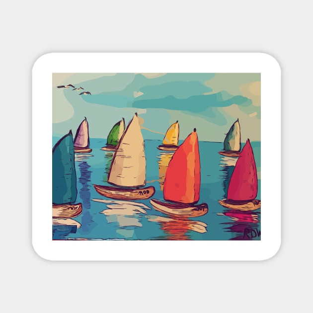 Sailboat illustration Magnet by WelshDesigns