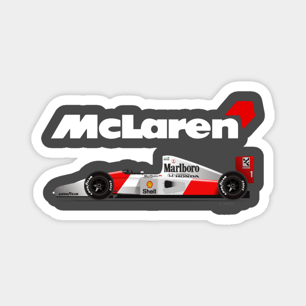 Ayrton Senna's McLaren Honda MP4/7 Illustration Magnet by Burro Wheel