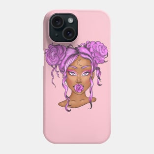 Cute black girl with pink hair art Phone Case