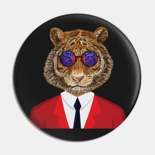 Retro Tiger In A Red Suit And Sunglasses Pin